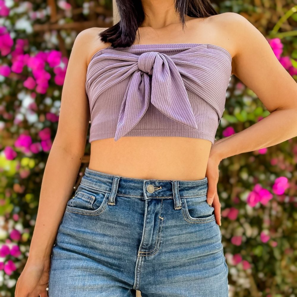 Lavender Bow Knot Ribbed Crop Top